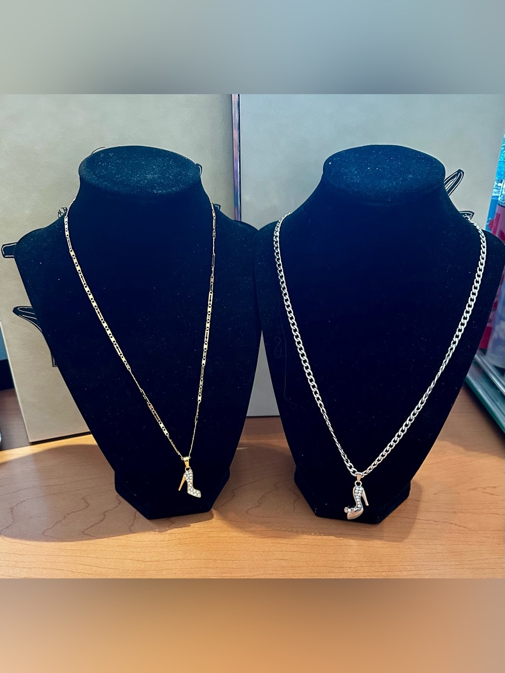 High Heel Pendant Necklace - Silver & Gold Tone